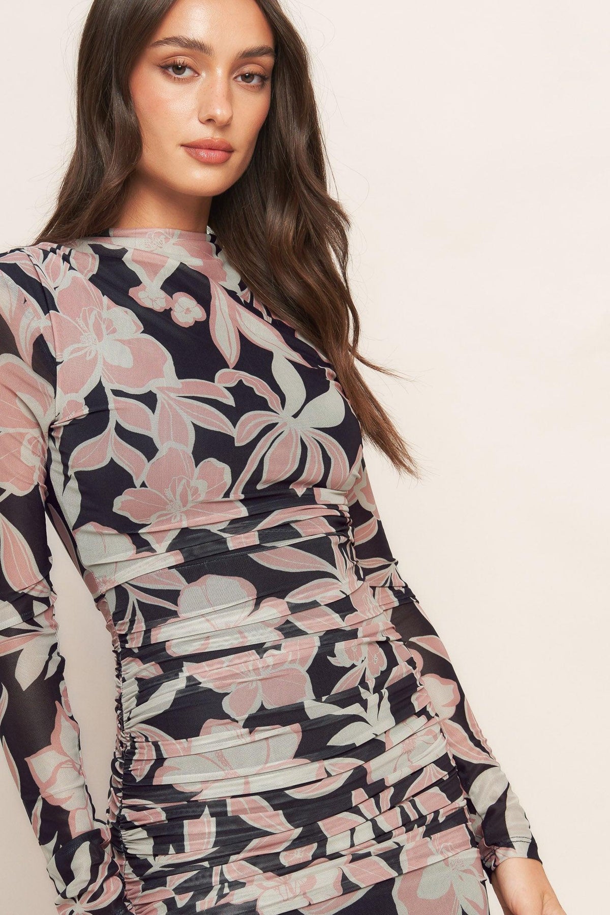 MUTED ROMANCE POWER MESH MIDI DRESS