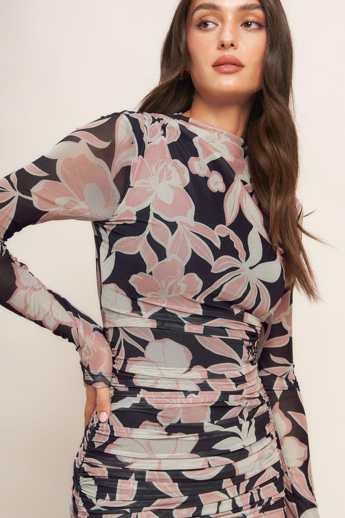 MUTED ROMANCE POWER MESH MIDI DRESS