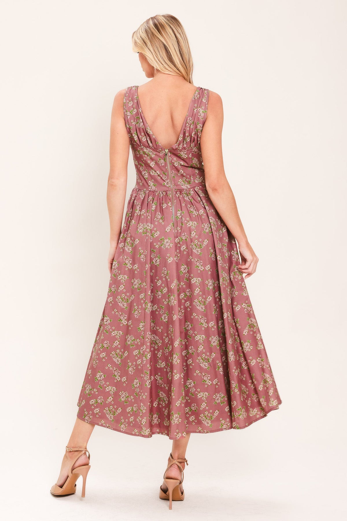 VESTIDO MIDI TEJIDO CON ESTAMPADO DE ROSAS GARDEN PARTY