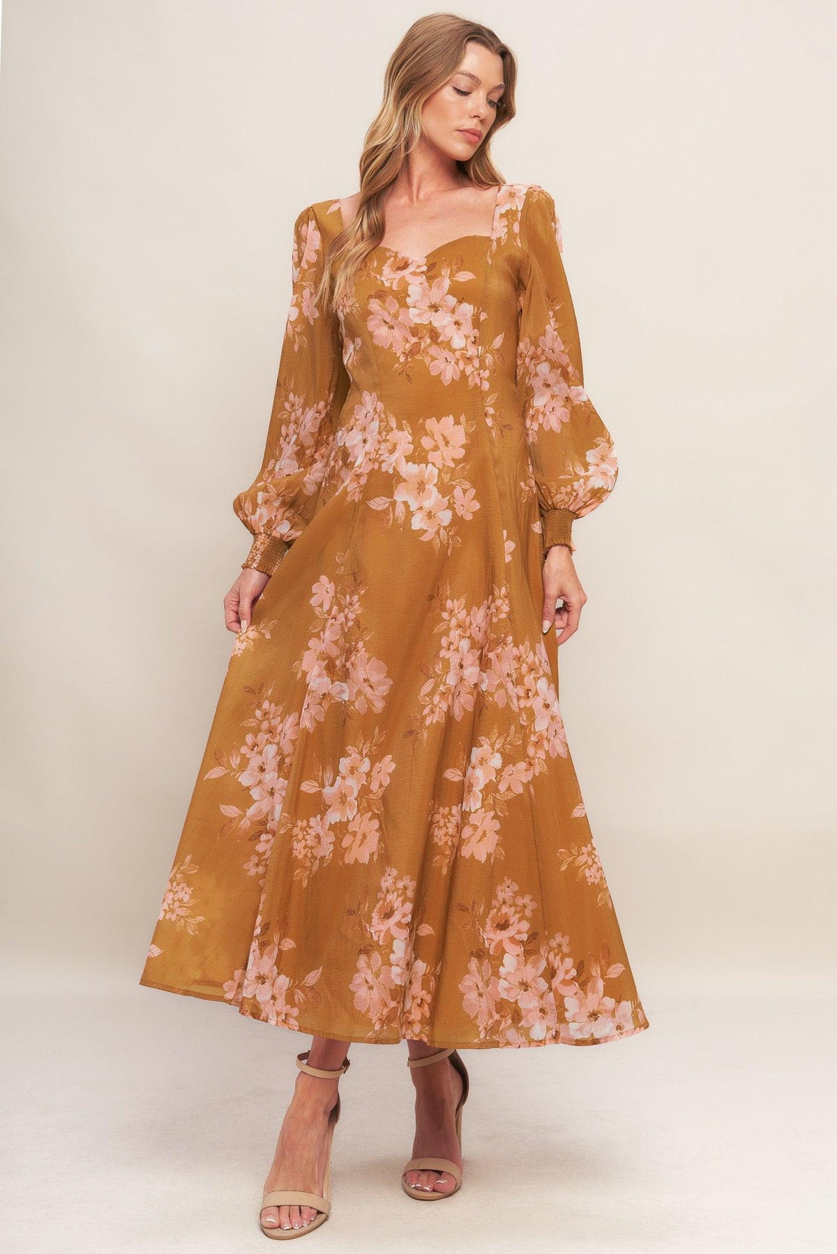 VESTIDO DE TOBILLO TEJIDO FLOR DORADA