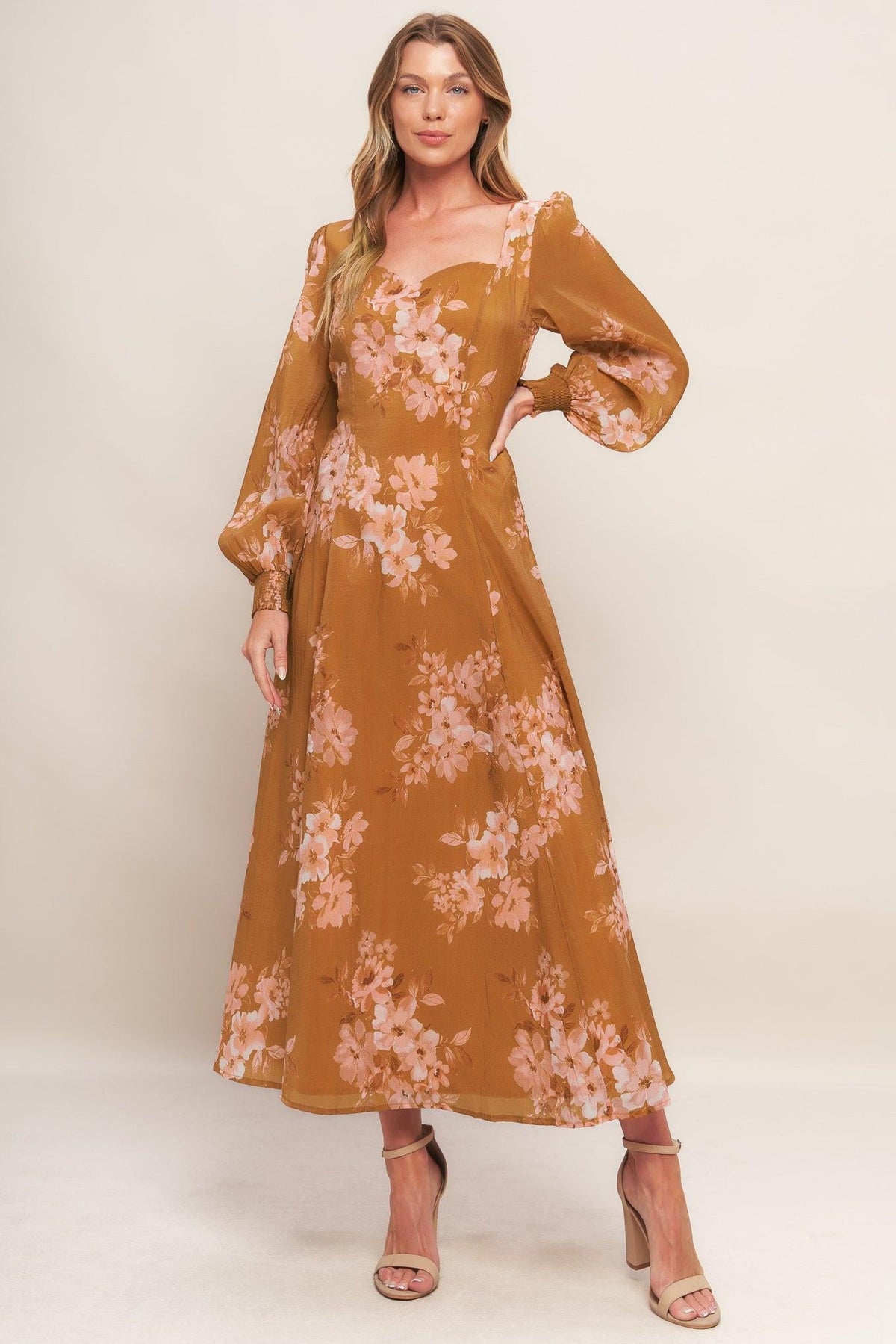 VESTIDO DE TOBILLO TEJIDO FLOR DORADA