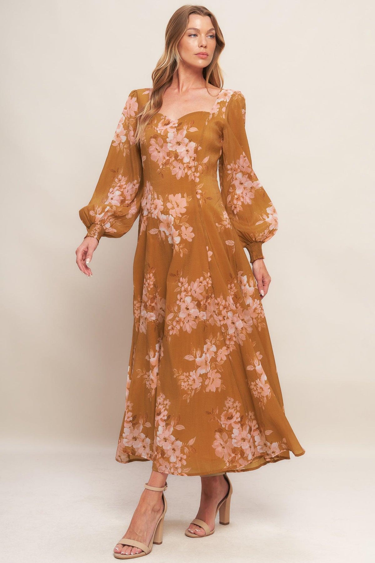 VESTIDO DE TOBILLO TEJIDO FLOR DORADA