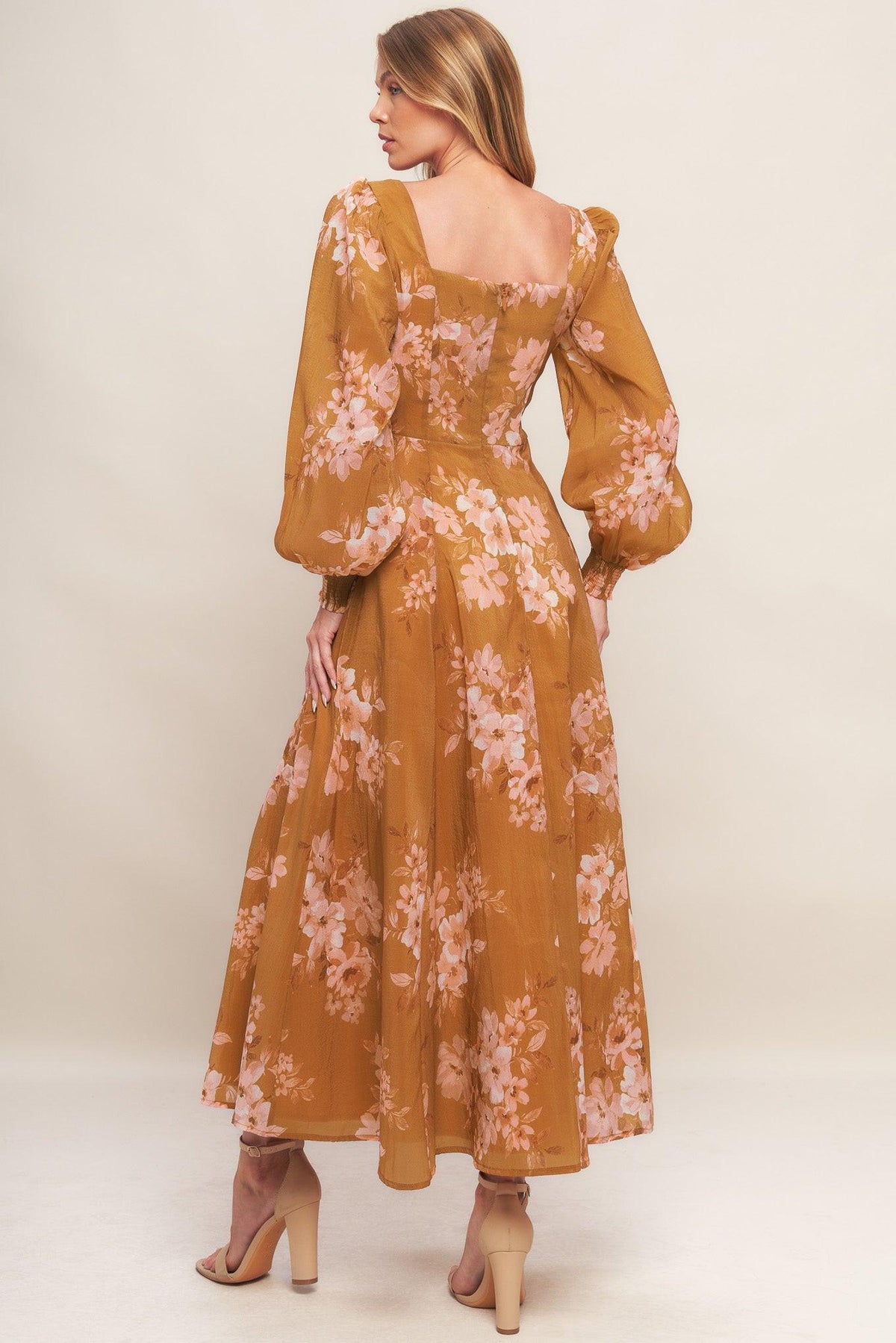 VESTIDO DE TOBILLO TEJIDO FLOR DORADA