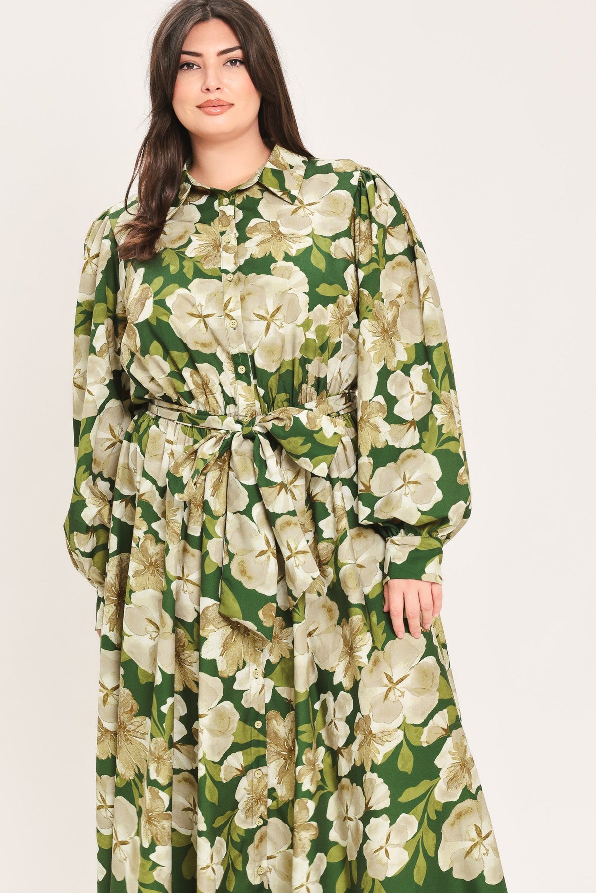 VESTIDO CAMISERO MIDI DE TEJIDO ESTRUCTURADO EVERGREEN CAMELLIA DREAM