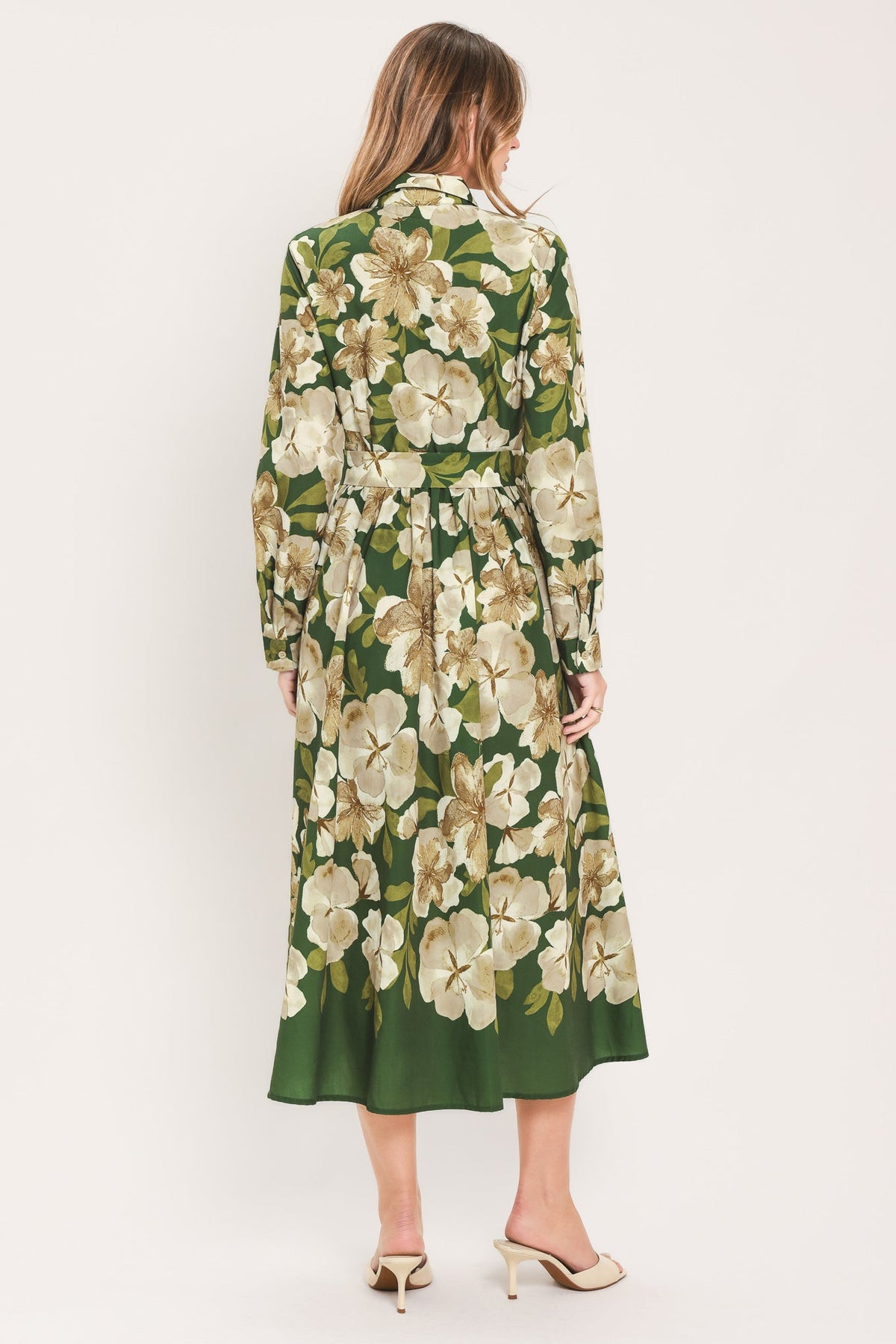VESTIDO CAMISERO MIDI DE TEJIDO ESTRUCTURADO EVERGREEN CAMELLIA DREAM