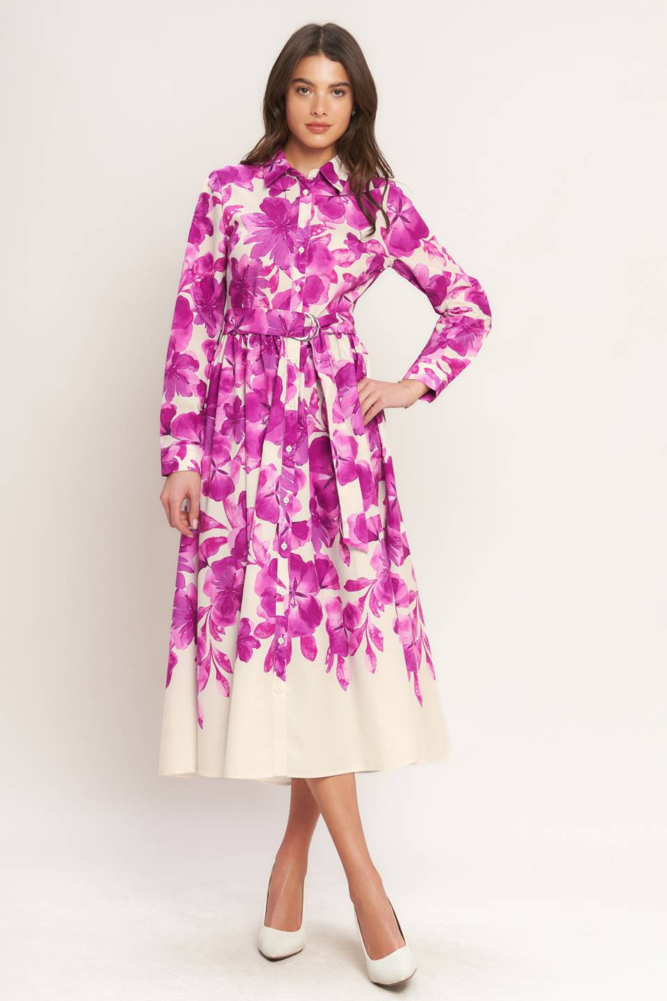 VESTIDO CAMISERO MIDI DE TEJIDO ESTRUCTURADO EVERGREEN CAMELLIA DREAM