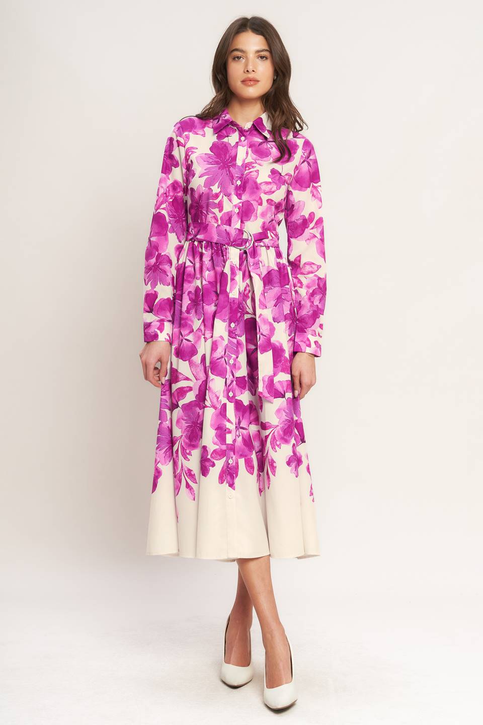 VESTIDO CAMISERO MIDI DE TEJIDO ESTRUCTURADO EVERGREEN CAMELLIA DREAM