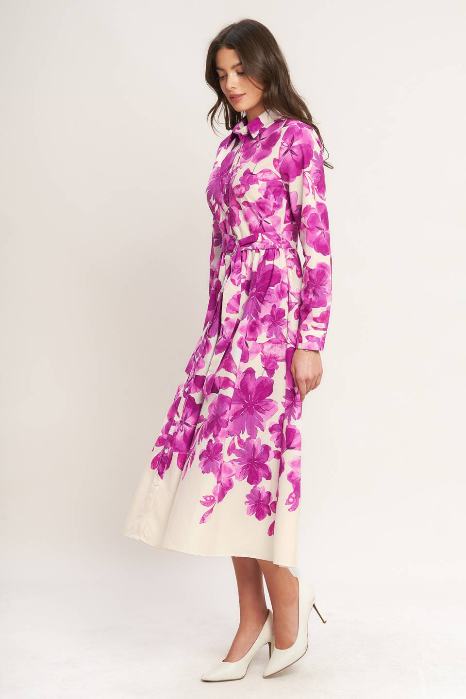 VESTIDO CAMISERO MIDI DE TEJIDO ESTRUCTURADO EVERGREEN CAMELLIA DREAM