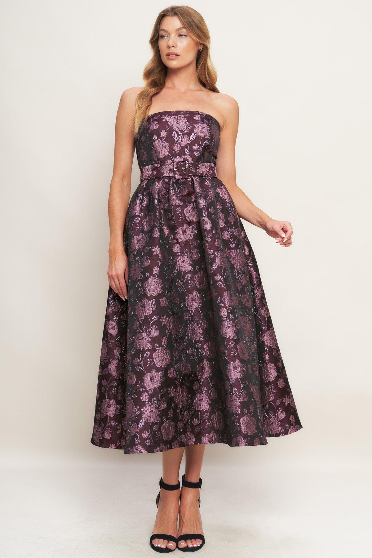 VESTIDO MIDI TEJIDO JACQUARD CHIC BERENJENA