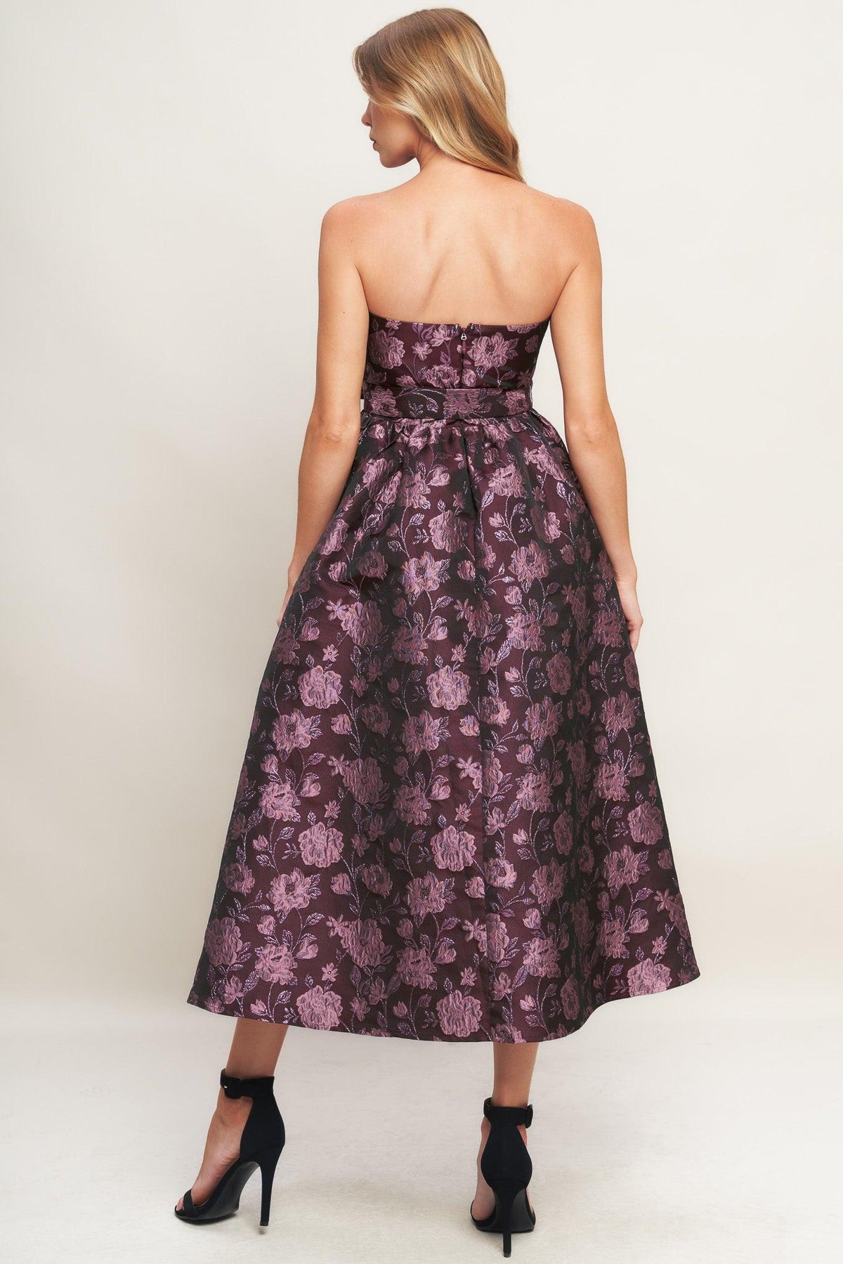 VESTIDO MIDI TEJIDO JACQUARD CHIC BERENJENA
