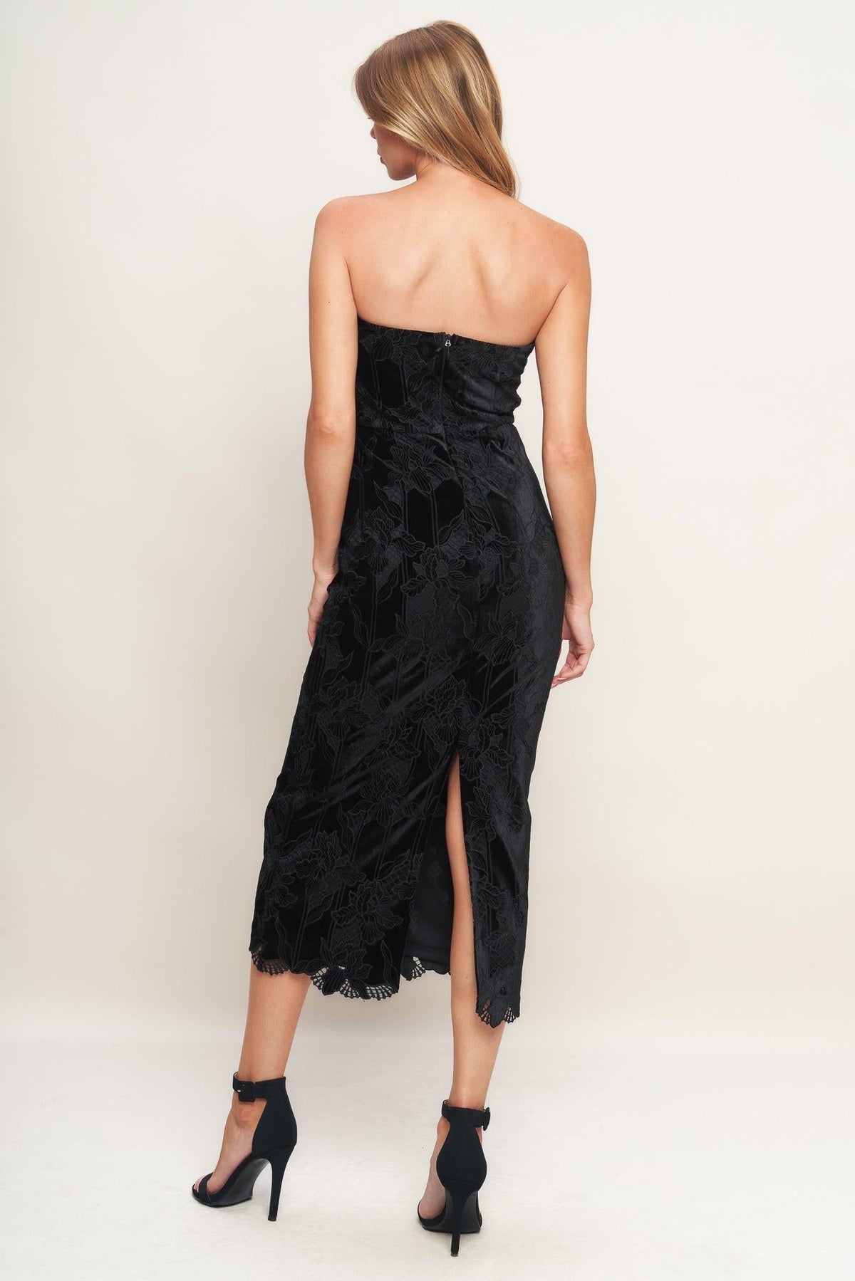 VESTIDO MIDI DE TERCIOPELO TEJIDO CON ENCAJE BLACK TEMPTATION