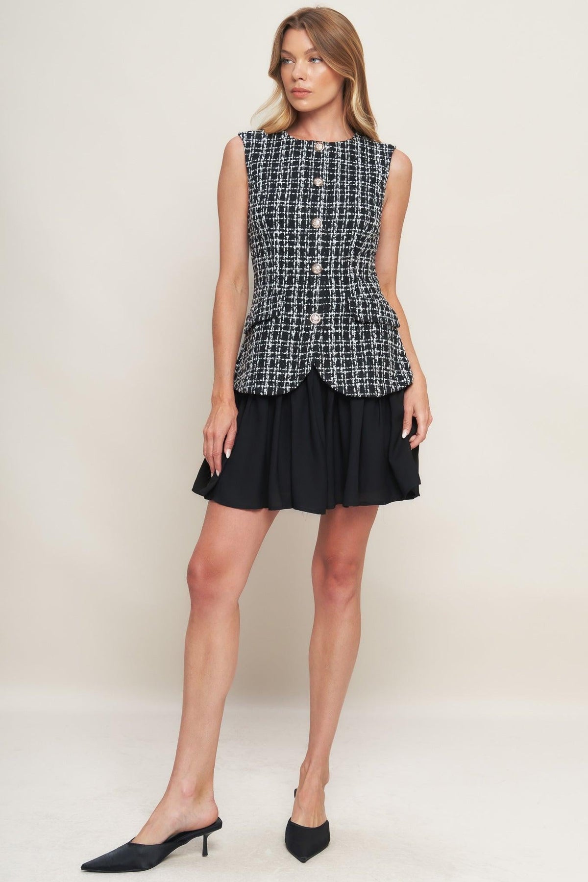 MODERN ICON TWEED WOVEN MINI DRESS