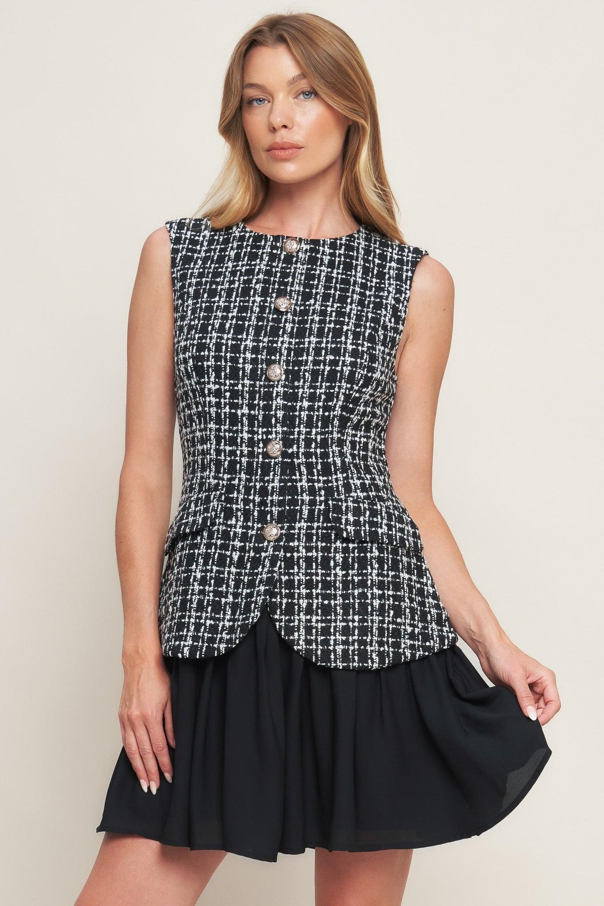 MODERN ICON TWEED WOVEN MINI DRESS