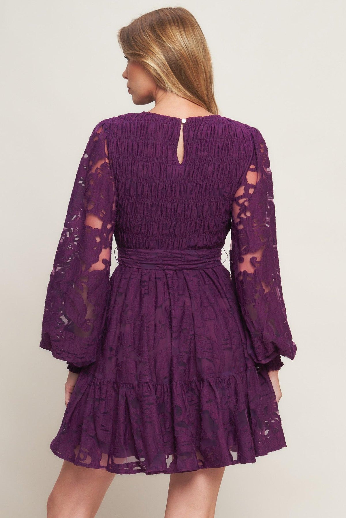 PASSION PLUM WOVEN LACE MINI DRESS