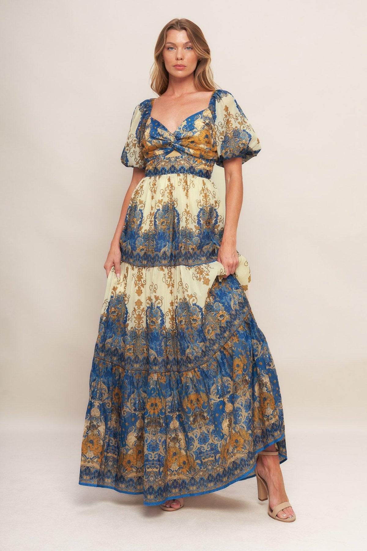 MIDNIGHT SERENADE EMPIRE WOVEN MAXI DRESS
