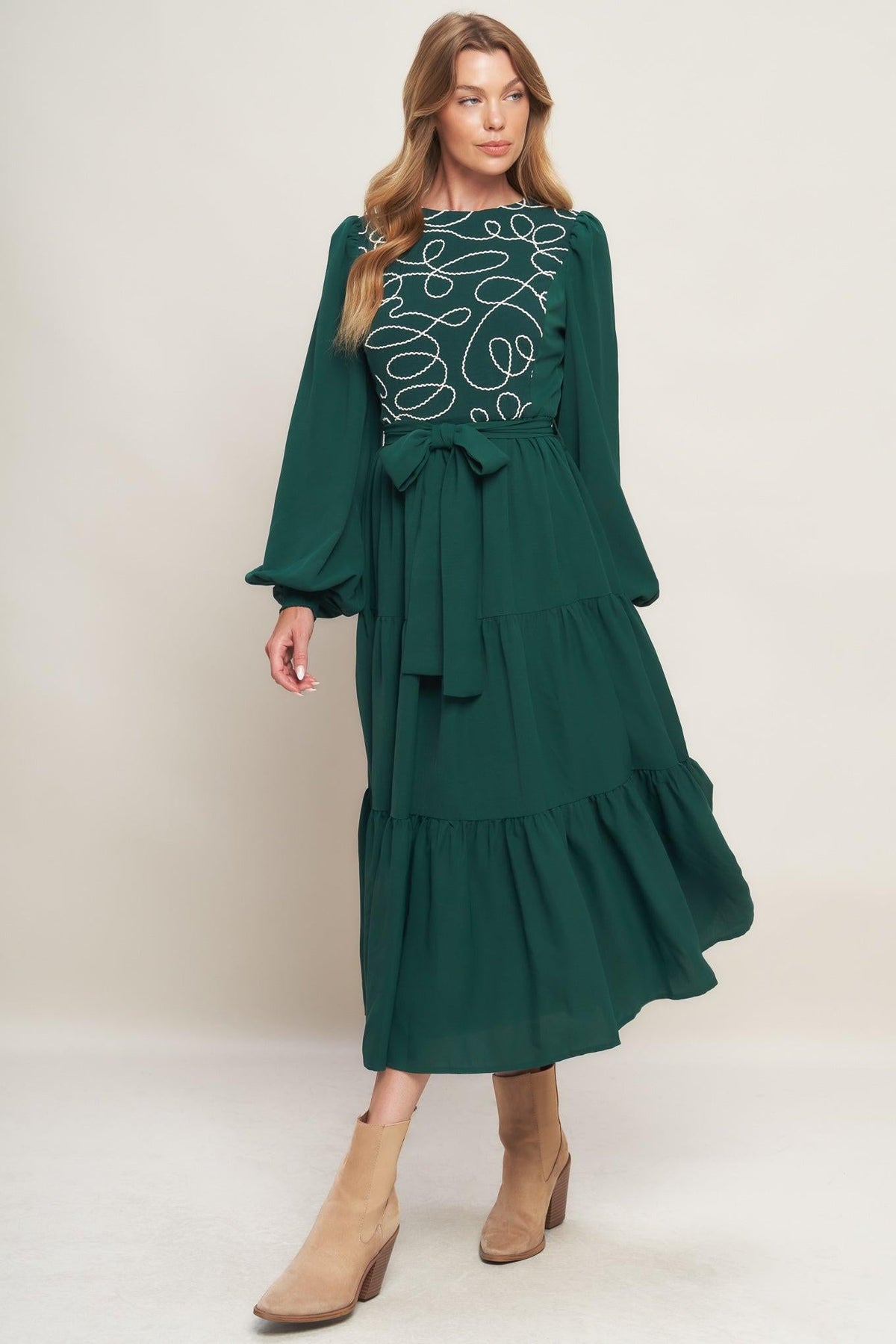 FOREST ALLURE WOVEN MIDI DRESS