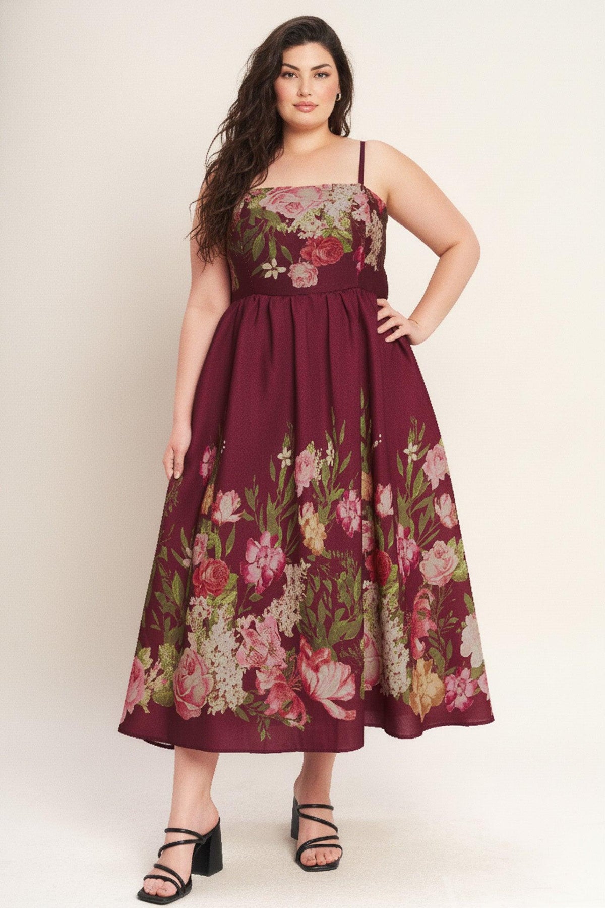 VESTIDO LARGO DE ALGODÓN CON CINTURÓN Y CUELLO BARDOT ESTAMPADO JARDÍN SECRETO