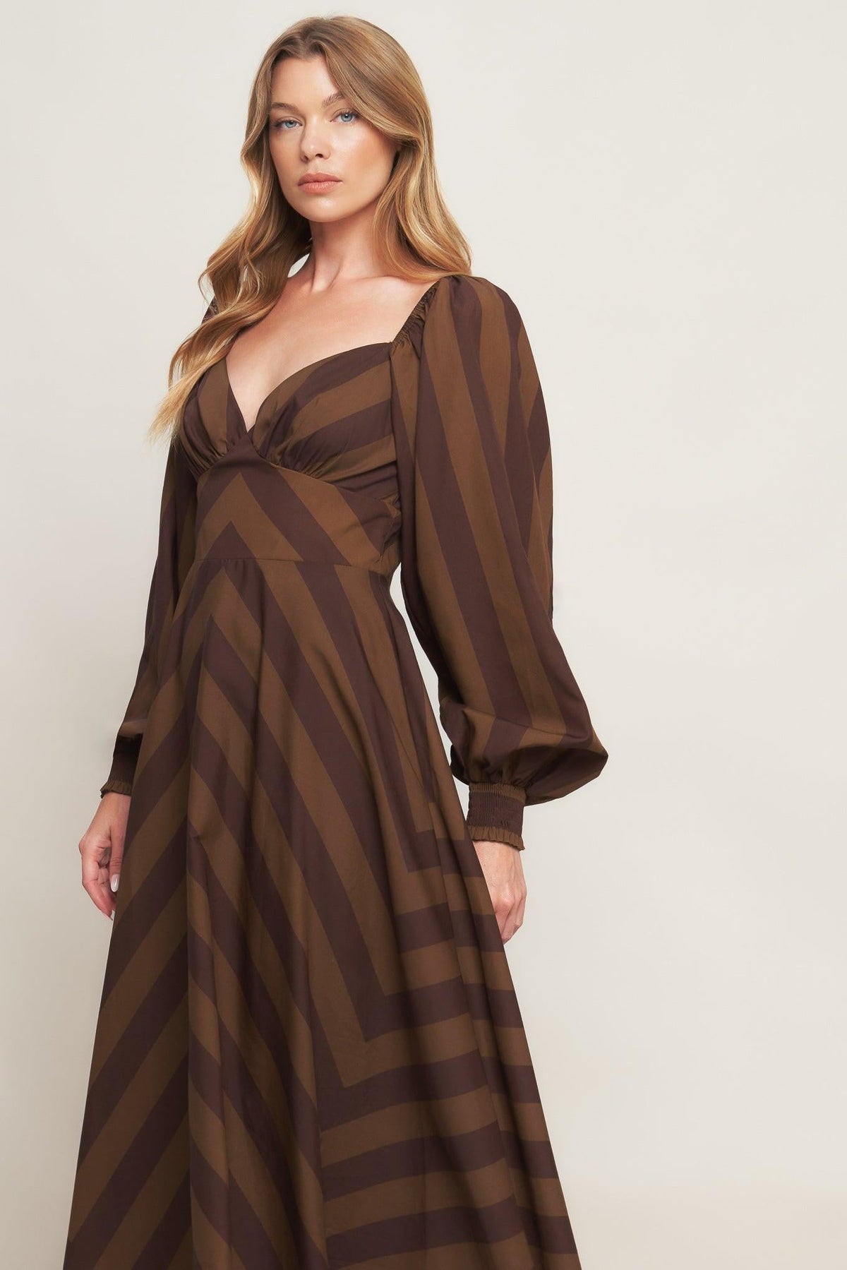 BROWN GODDESS FLOW WOVEN MIDI DRESS