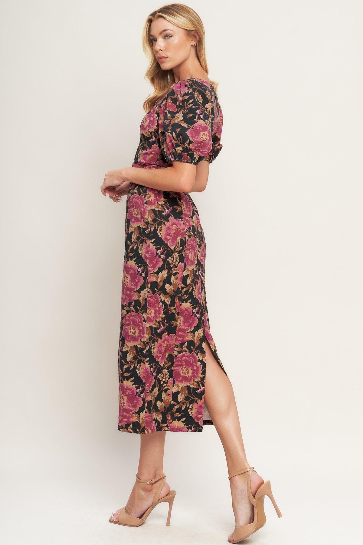 GOTHIC ROSE WOVEN MIDI DRESS