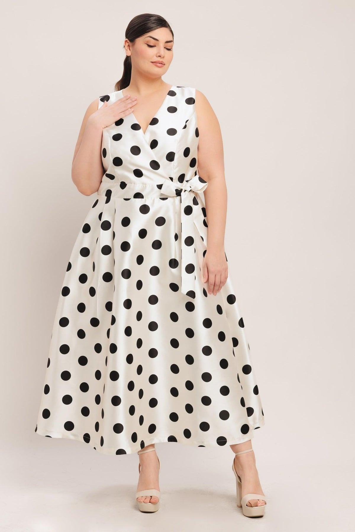 CAFÉ NOIR POLKA WOVEN MIDI DRESS