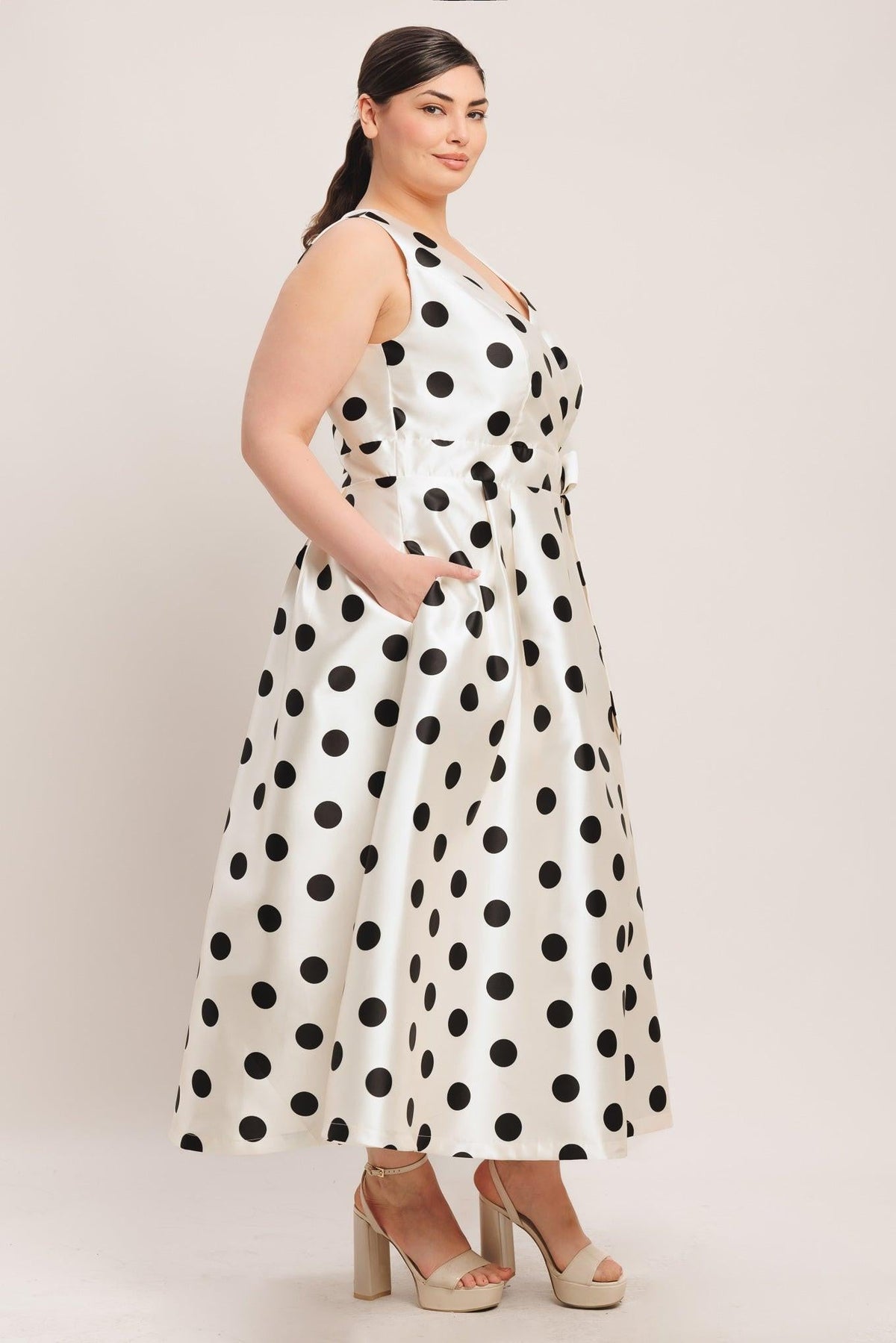 CAFÉ NOIR POLKA WOVEN MIDI DRESS