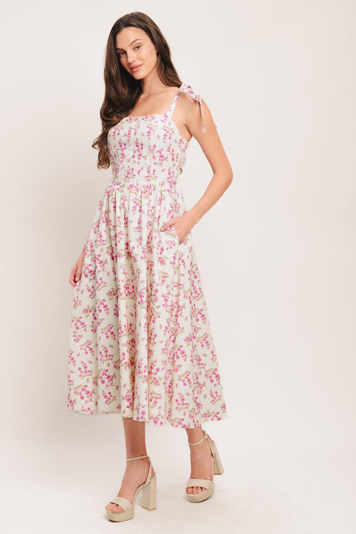 PETALS & PROMISES WOVEN MIDI DRESS