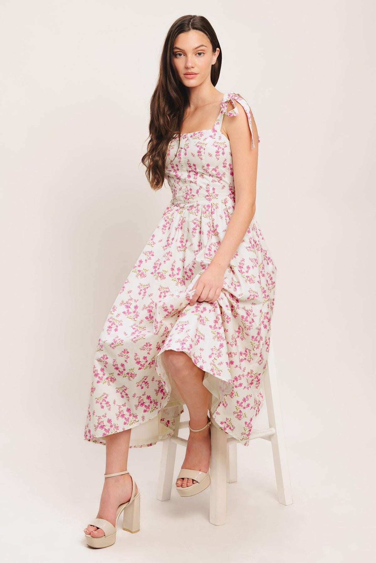 PETALS & PROMISES WOVEN MIDI DRESS