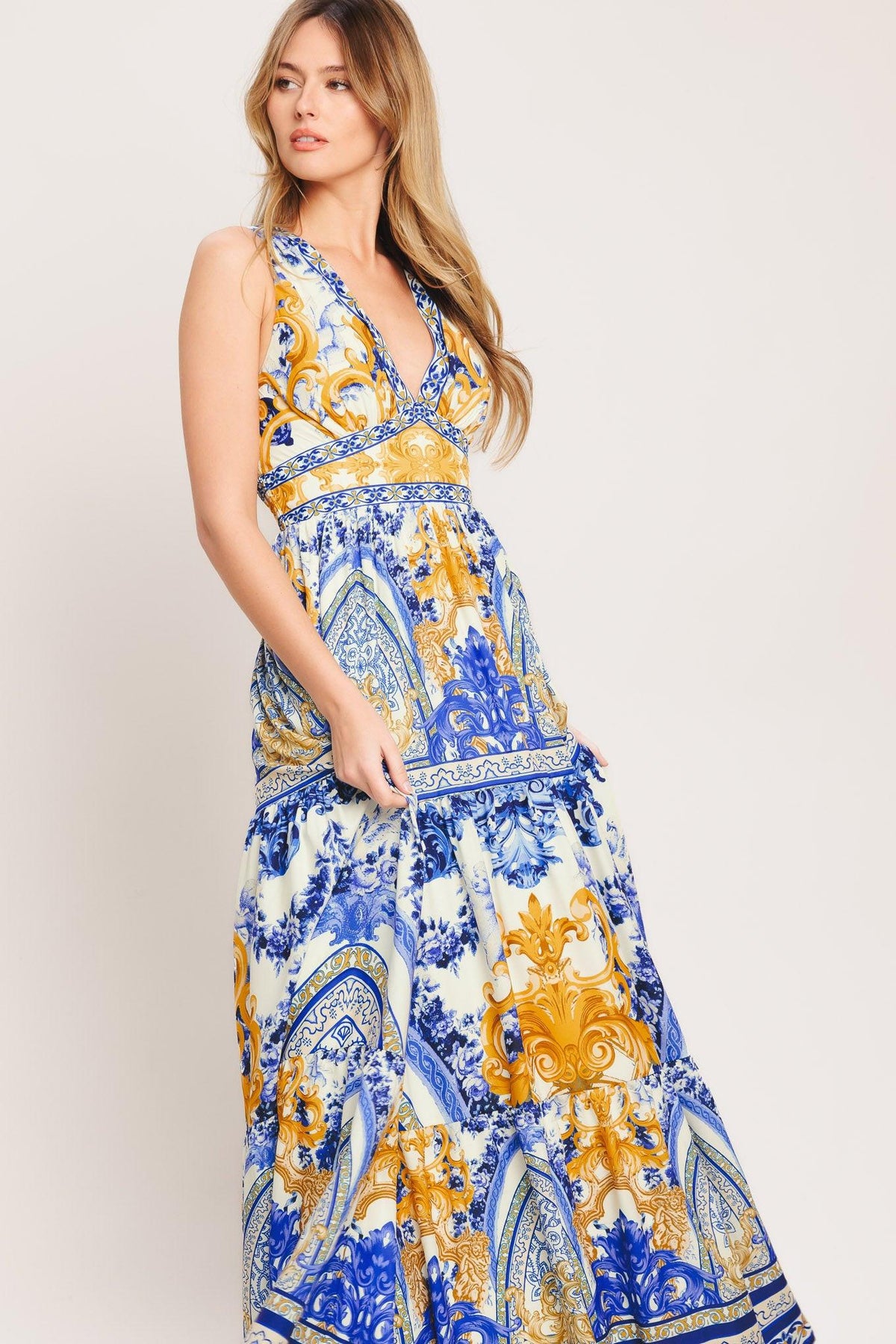 AZURE PALAZZO WOVEN MAXI DRESS