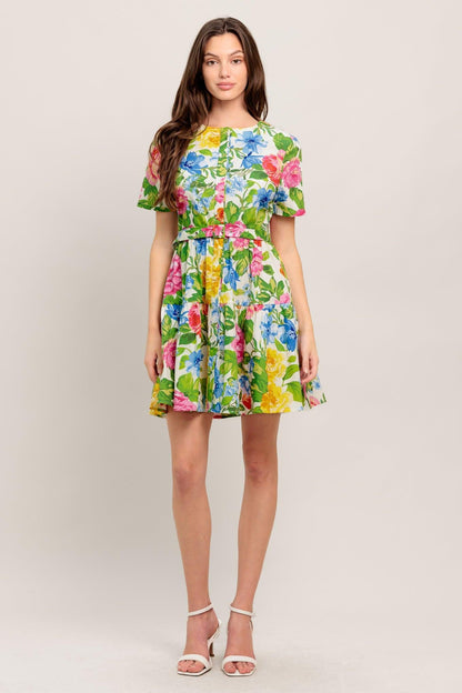 SUNSHINE IN FULL BLOOM WOVEN MINI DRESS