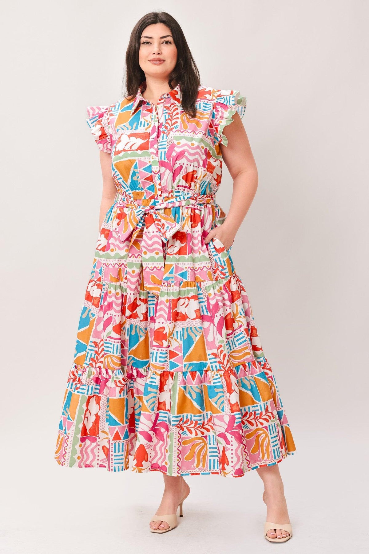 RIVIERA MOSAIC WOVEN MIDI DRESS