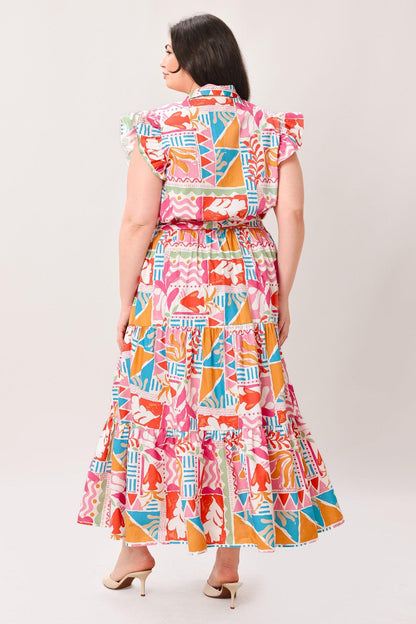 RIVIERA MOSAIC WOVEN MIDI DRESS