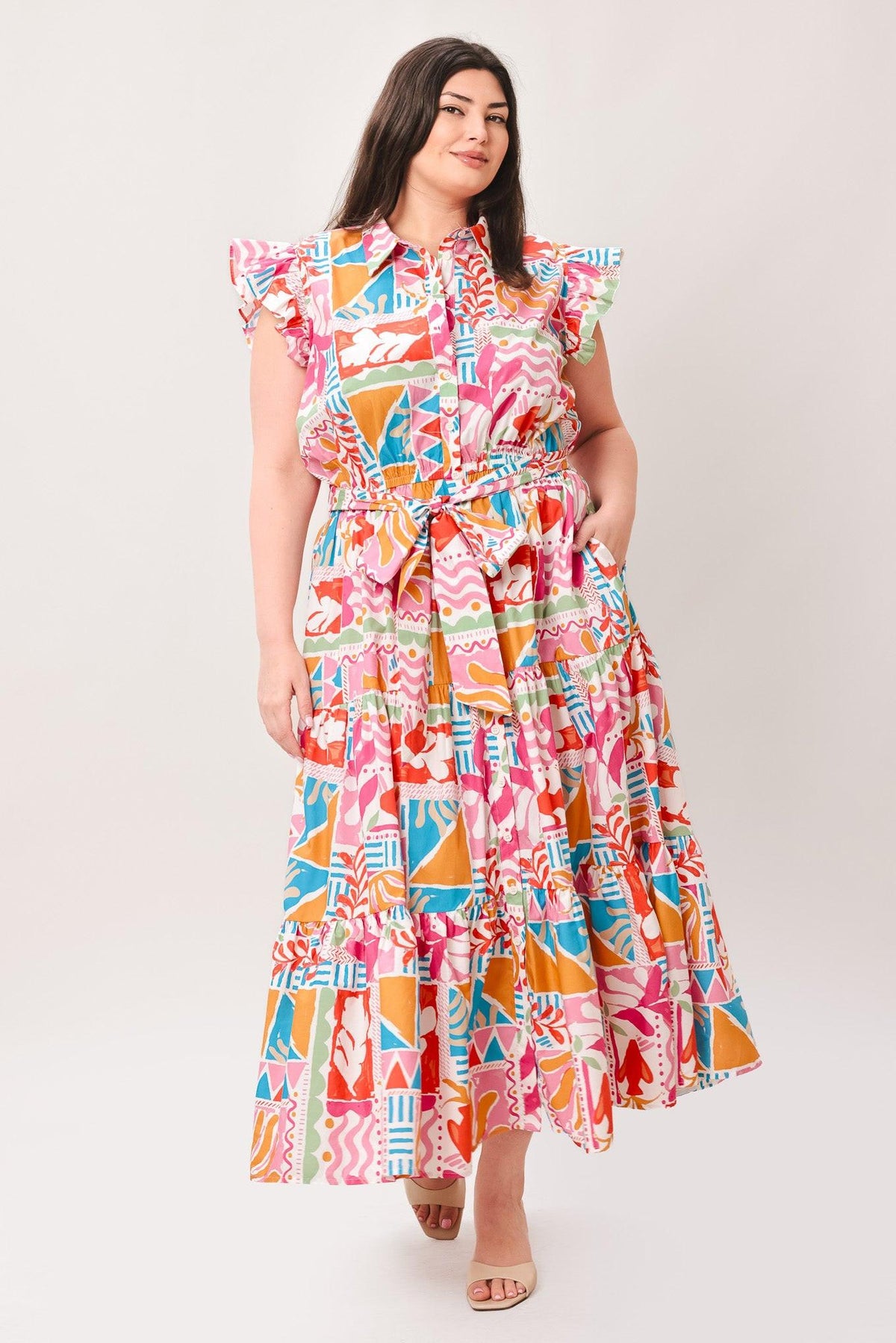 RIVIERA MOSAIC WOVEN MIDI DRESS