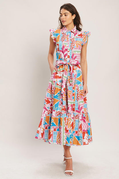 RIVIERA MOSAIC WOVEN MIDI DRESS