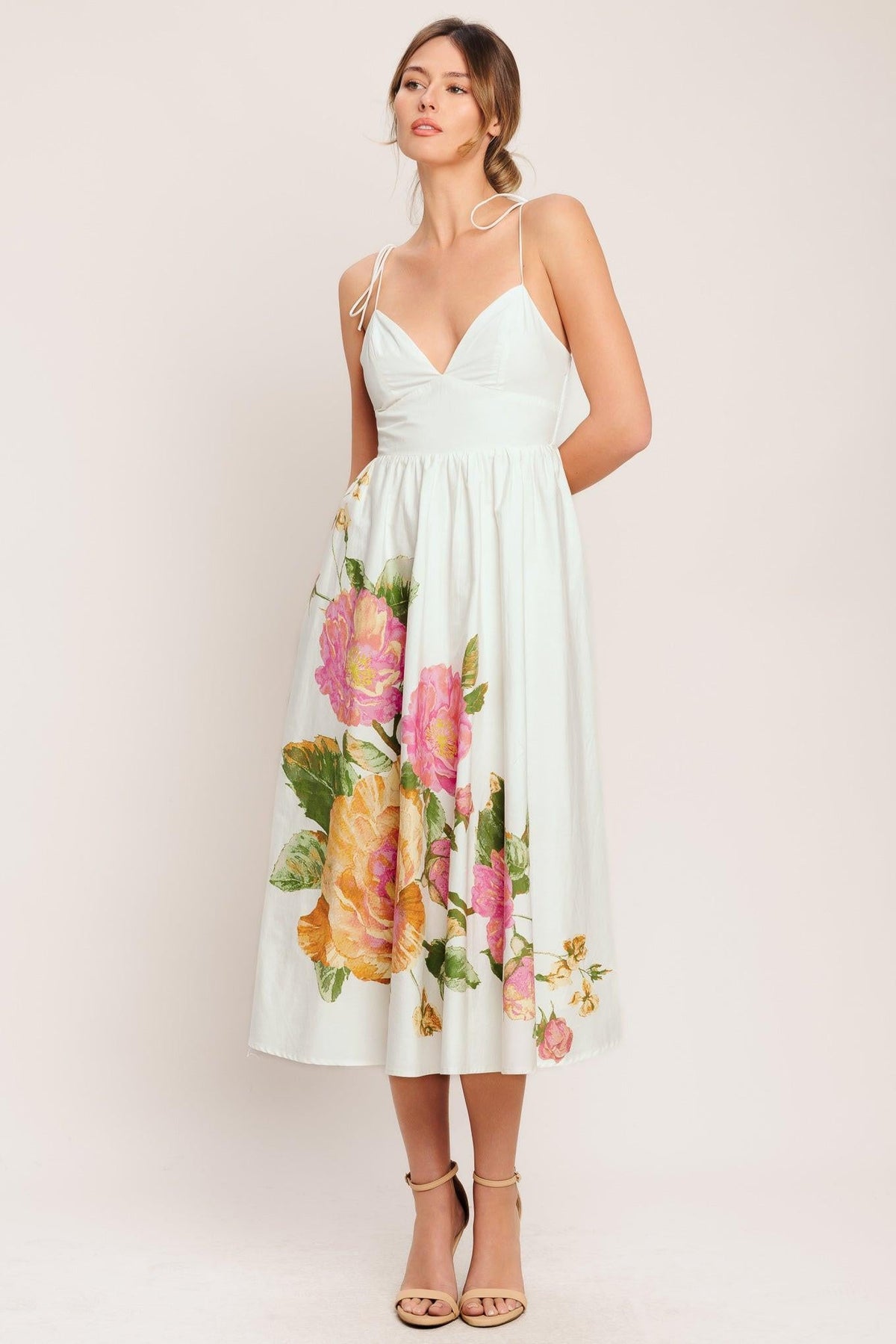 POETIC BLOOM WOVEN MIDI DRESS