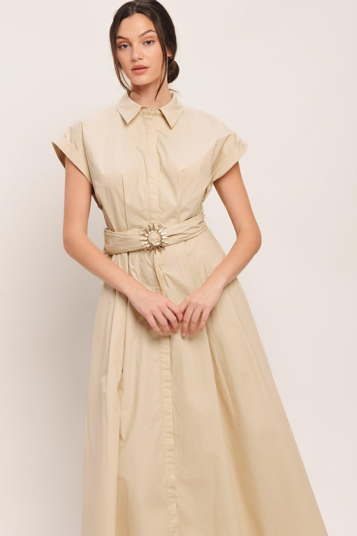 BARE ELEGANCE WOVEN MIDI DRESS