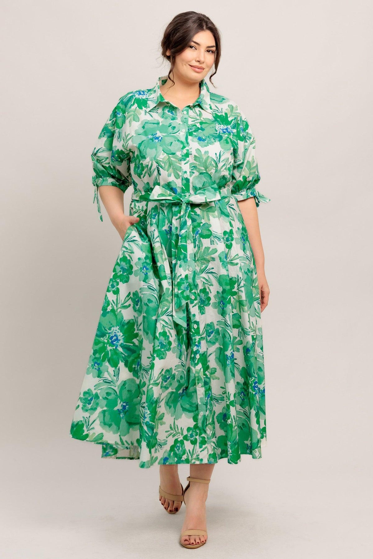 SIMPLY IN BLOOM WOVEN MIDI SHIRT DRESS