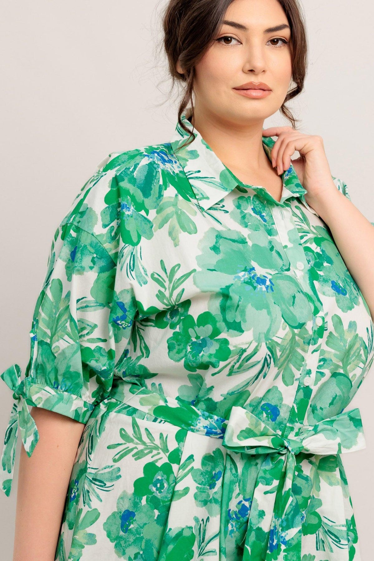 SIMPLY IN BLOOM WOVEN MIDI SHIRT DRESS