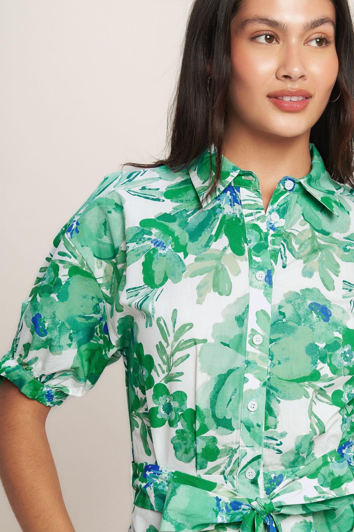 SIMPLY IN BLOOM WOVEN MIDI SHIRT DRESS
