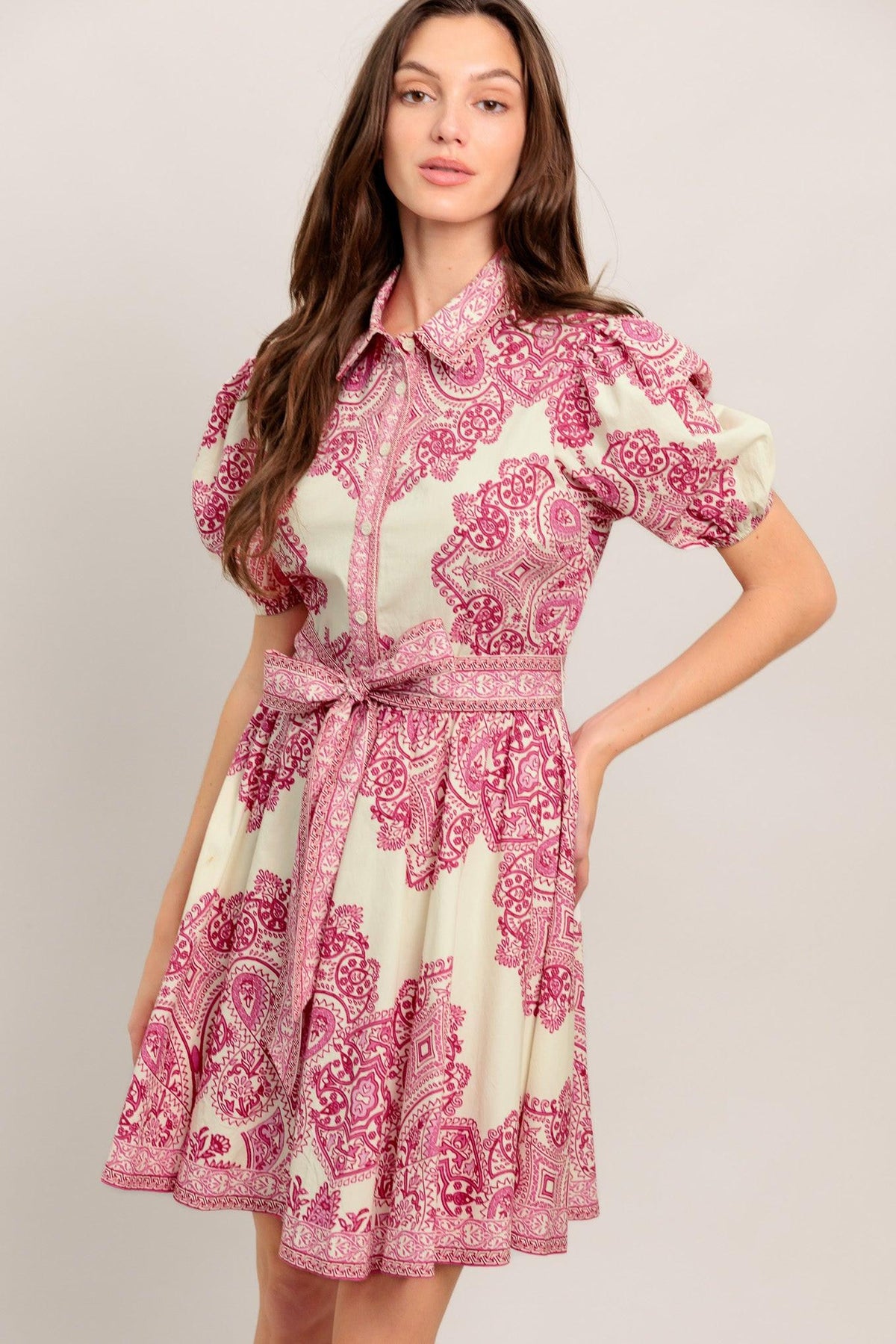 TEA AT NOON PAISLEY WOVEN MINI DRESS