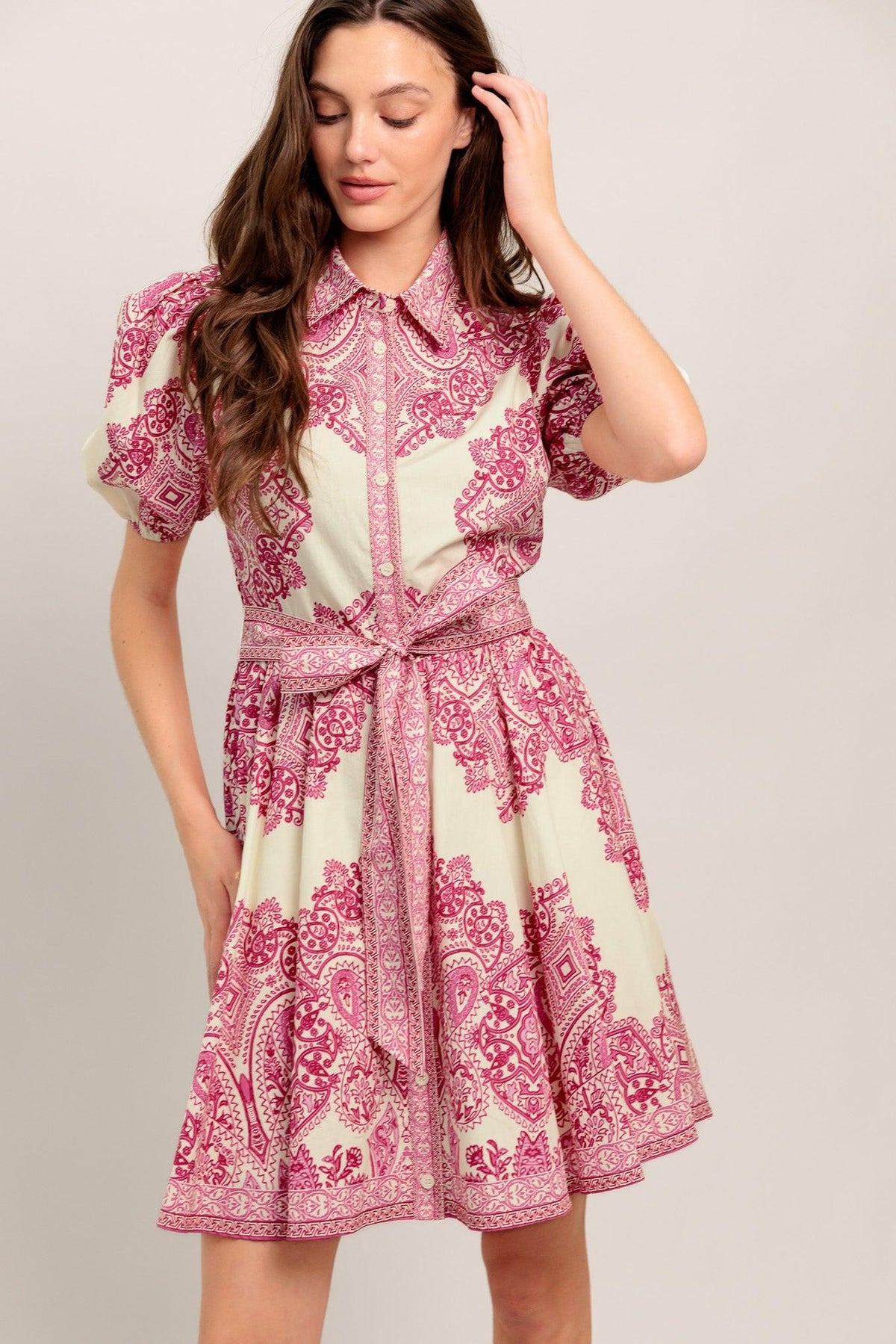 TEA AT NOON PAISLEY WOVEN MINI DRESS