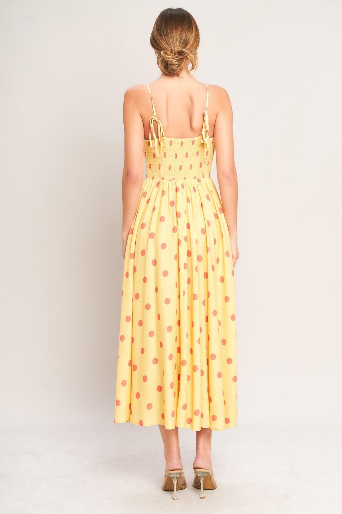 GOLDEN SUMMER POLKA WOVEN MIDI DRESS
