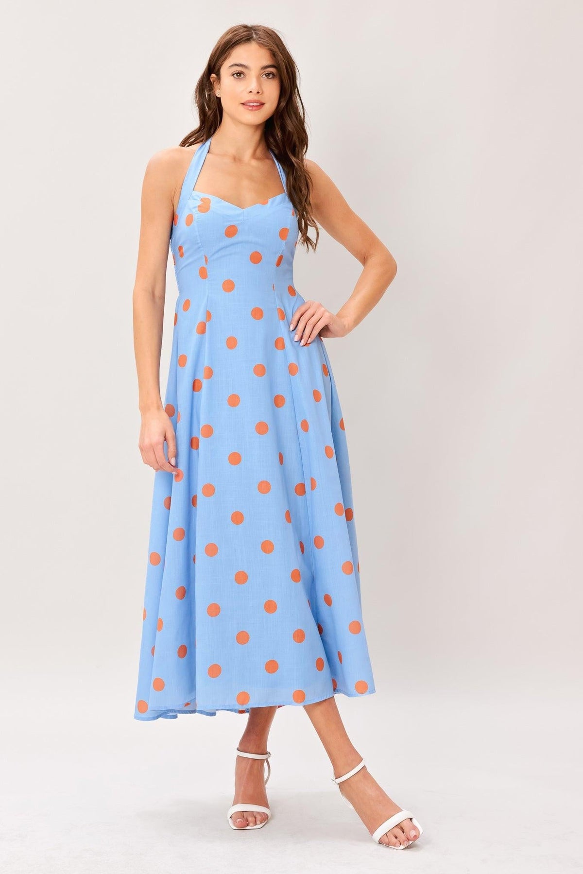 VESTIDO MIDI TEJIDO CON ESTAMPADO DE CIELO DE ALGODÓN DE AZÚCAR