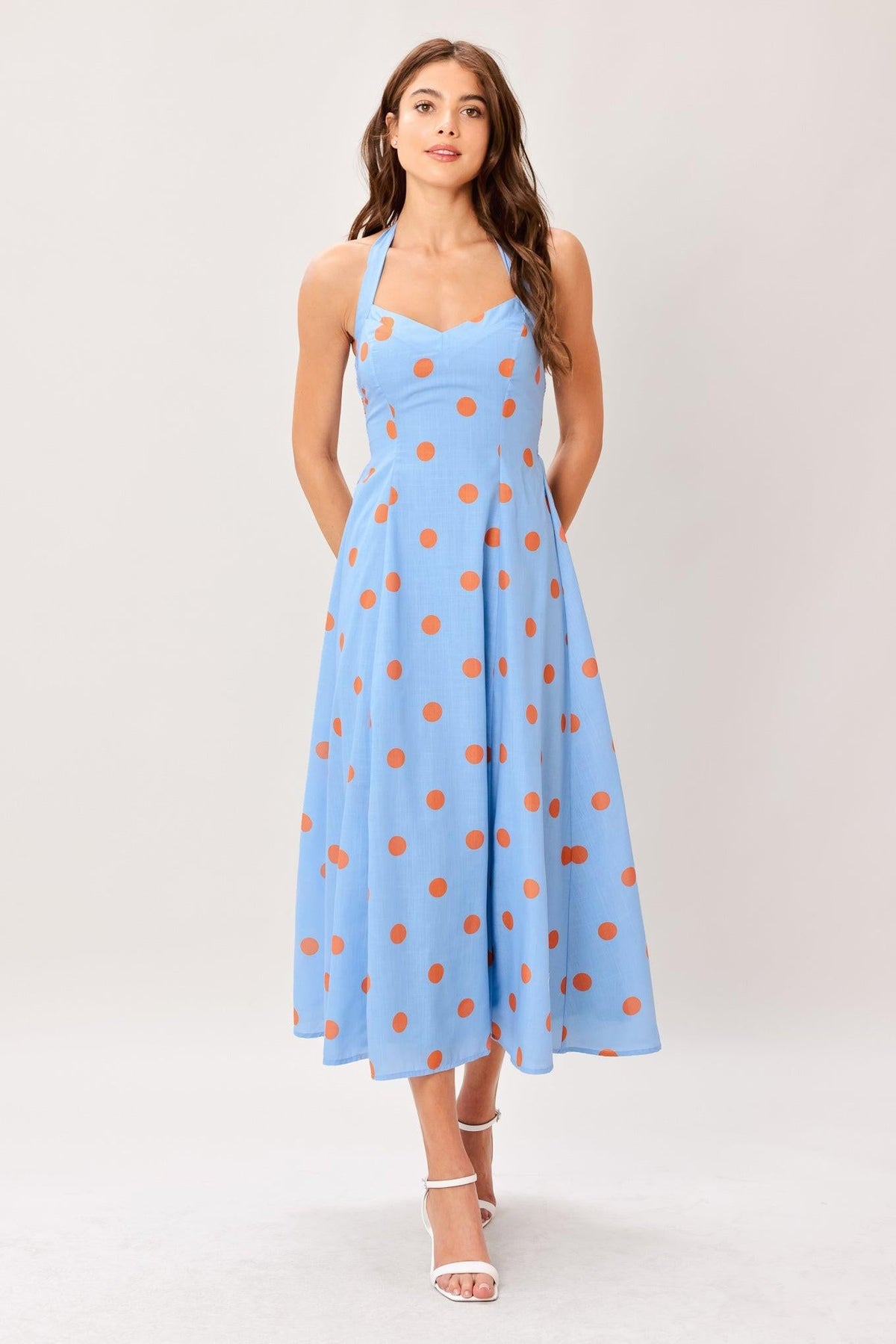 VESTIDO MIDI TEJIDO CON ESTAMPADO DE CIELO DE ALGODÓN DE AZÚCAR
