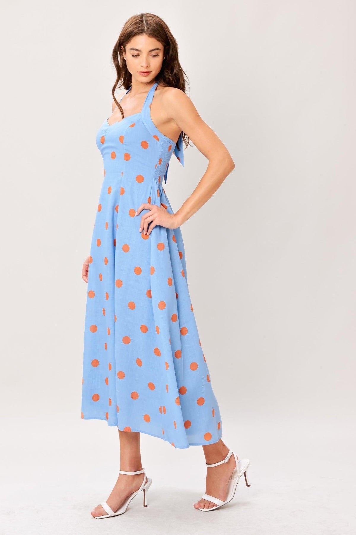 VESTIDO MIDI TEJIDO CON ESTAMPADO DE CIELO DE ALGODÓN DE AZÚCAR