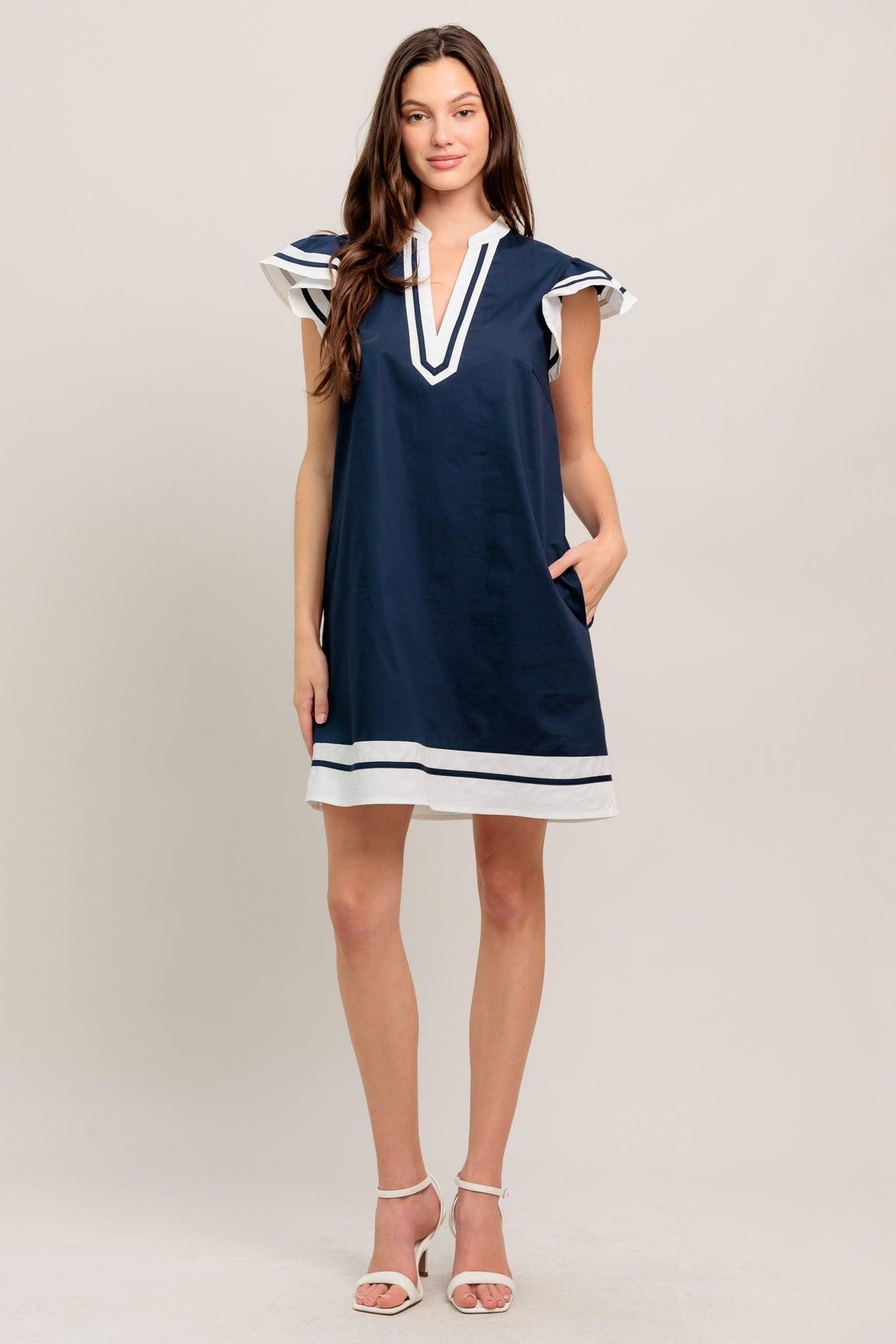 VESTIDO CORTO DE TEJIDO DE POLIÉSTER PULIDO CON DISEÑO MARINERO