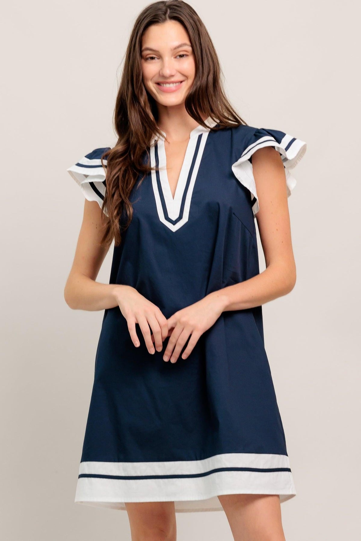 VESTIDO CORTO DE TEJIDO DE POLIÉSTER PULIDO CON DISEÑO MARINERO