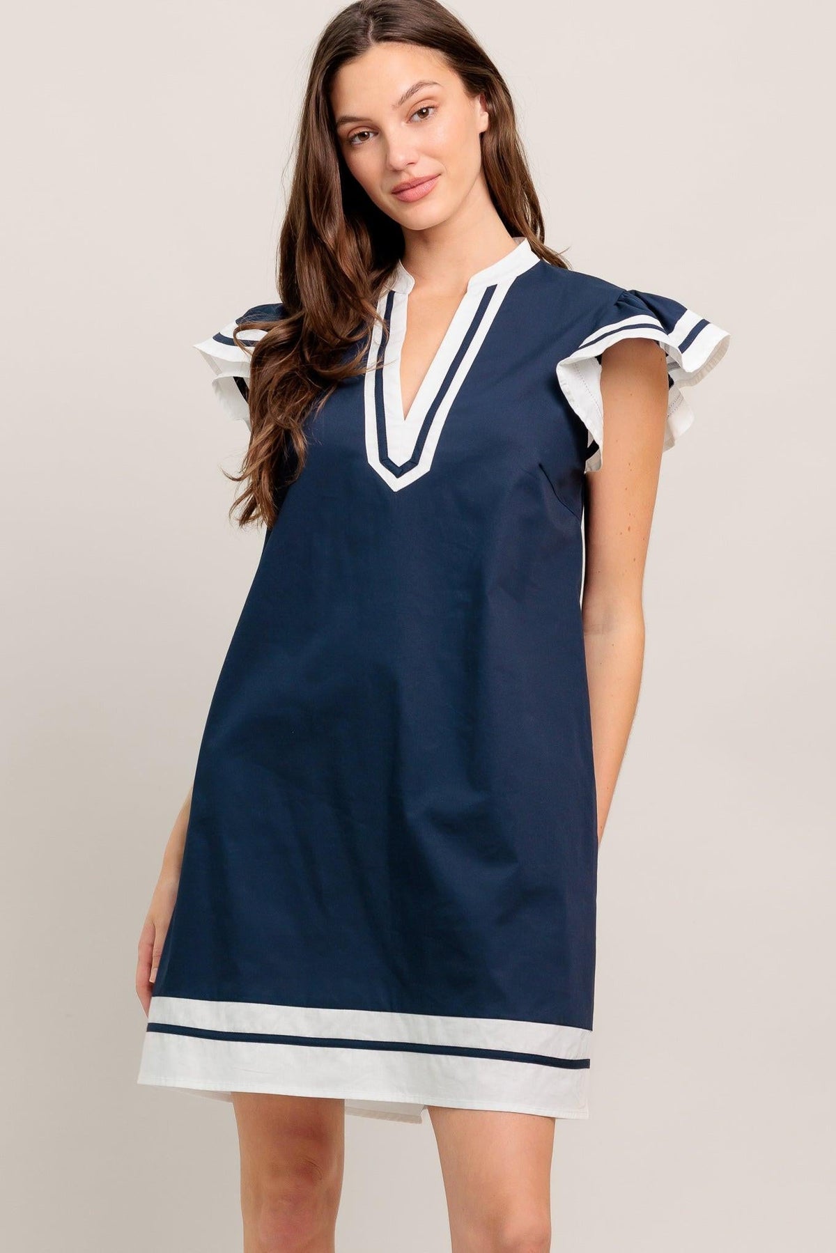 VESTIDO CORTO DE TEJIDO DE POLIÉSTER PULIDO CON DISEÑO MARINERO