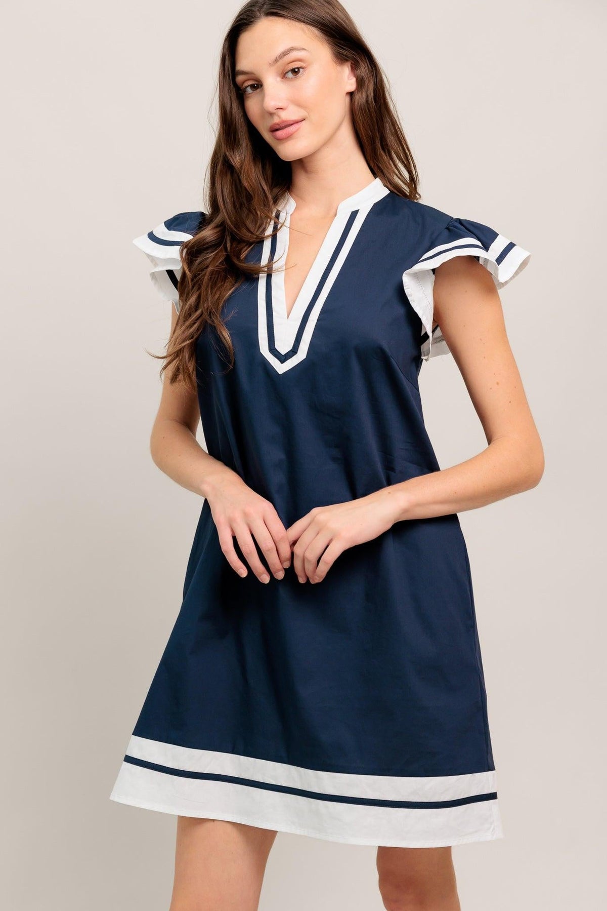VESTIDO CORTO DE TEJIDO DE POLIÉSTER PULIDO CON DISEÑO MARINERO