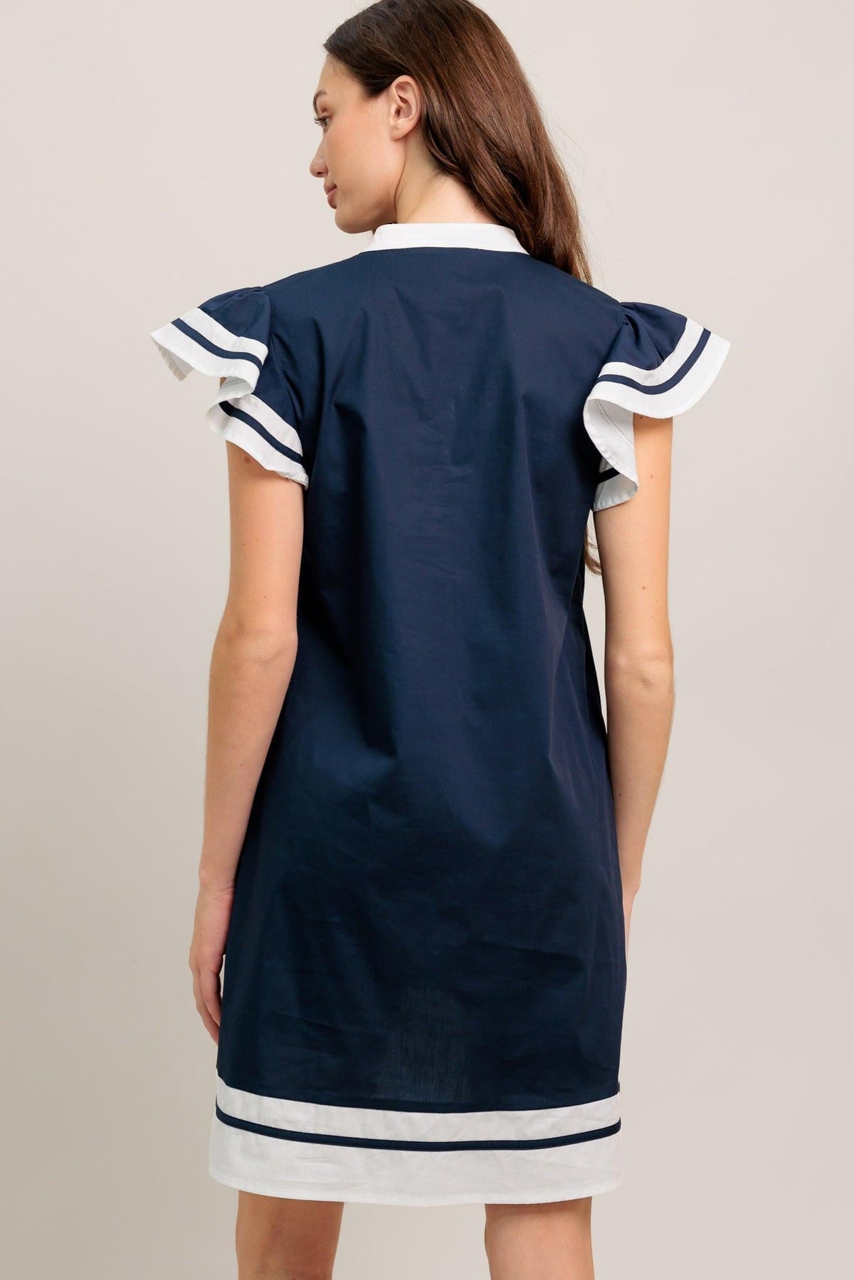 VESTIDO CORTO DE TEJIDO DE POLIÉSTER PULIDO CON DISEÑO MARINERO