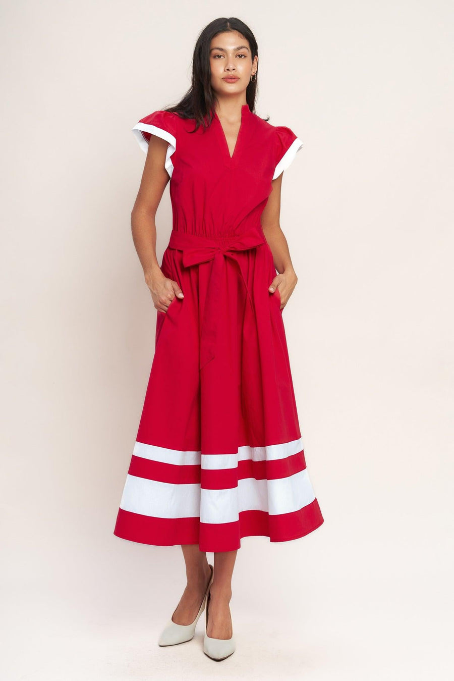 TRUE LOVE IN COLOR BLOCKED MIDI DRESS